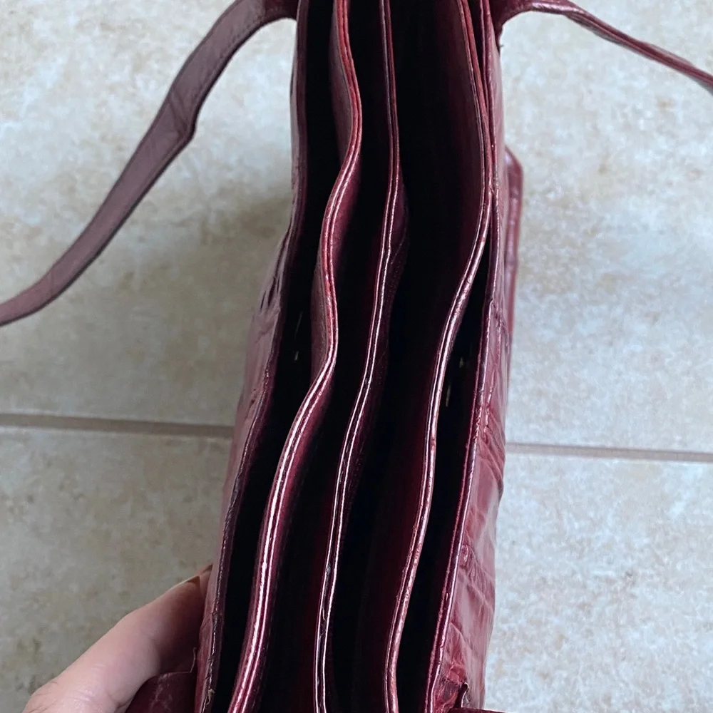 Eel skin 2 strap 4 compartment Red Leather Tote Bag